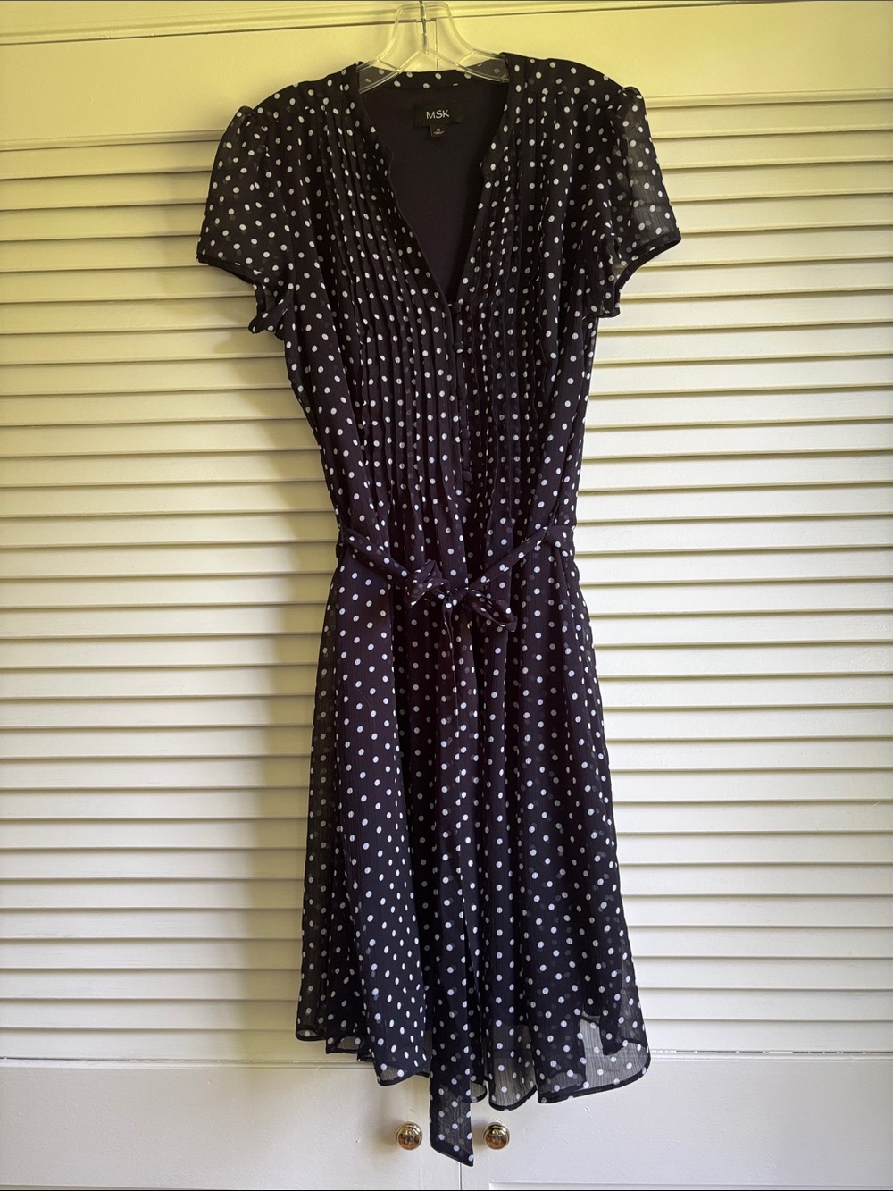 MSK Black White Polka Dot Chiffon Midi Dress Size 14